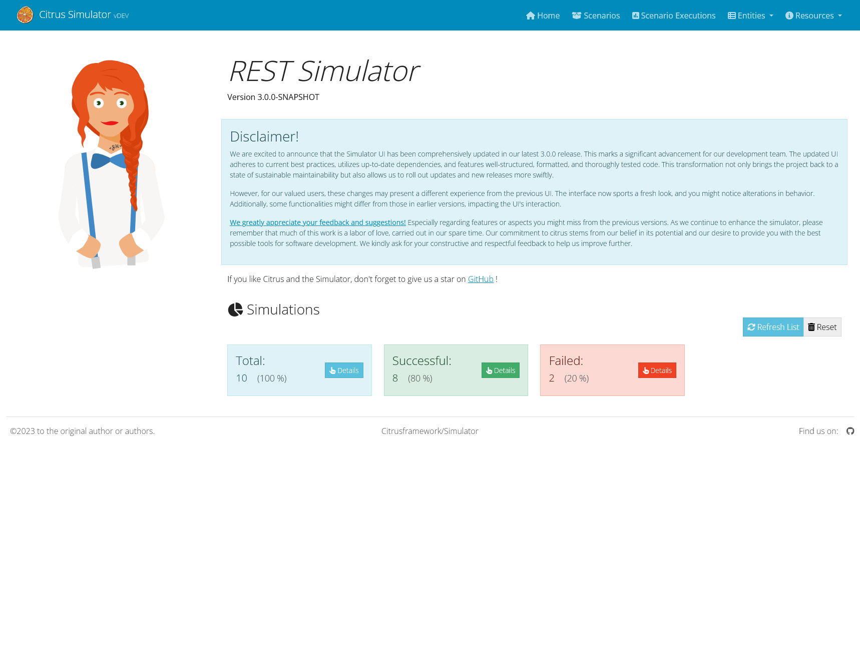 The Dashboard provides a quick overview of the simulator’s metrics and activity